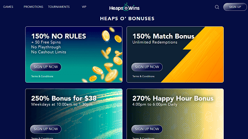 Heaps O Wins Welcome Bonus