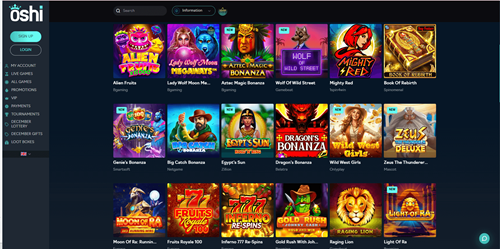 Oshi Casino lobby